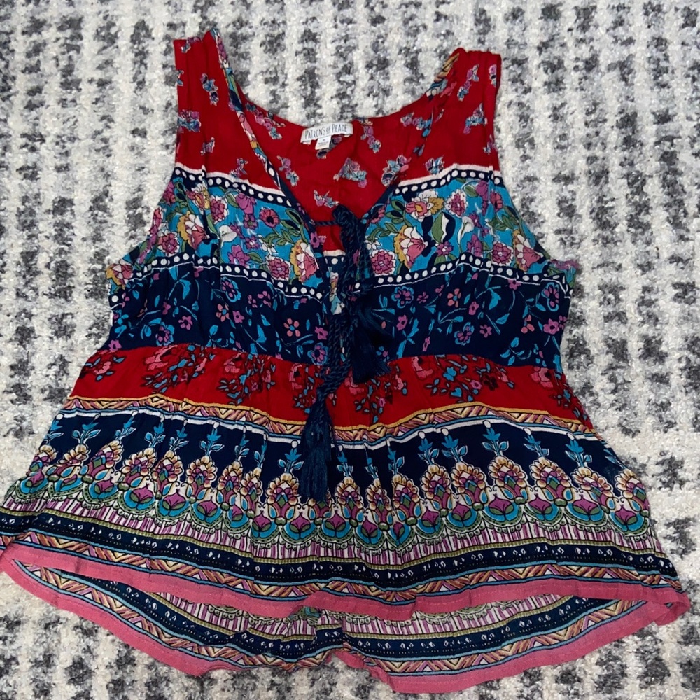 Patrons of Peace Red and Blue Floral Tank Top